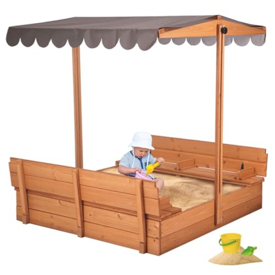 Kids Outdoor Bench Table - 4~8세 어린이용 야외 모래놀이 테이블: 갈색