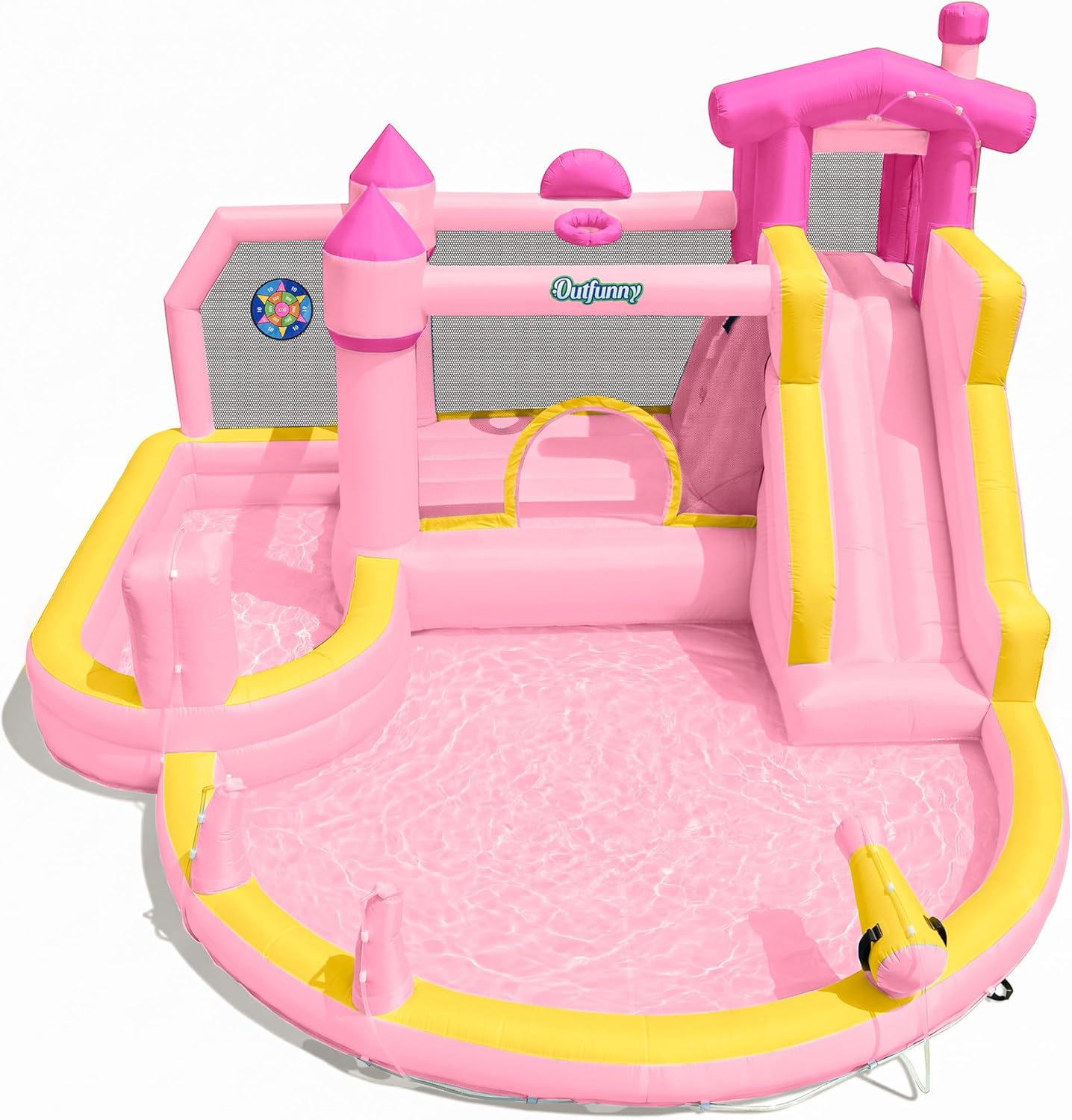 Kids Outdoor Water Slide - 핑크색 에어바운스 워터슬라이드, 3~12세 어린이용, 이중
