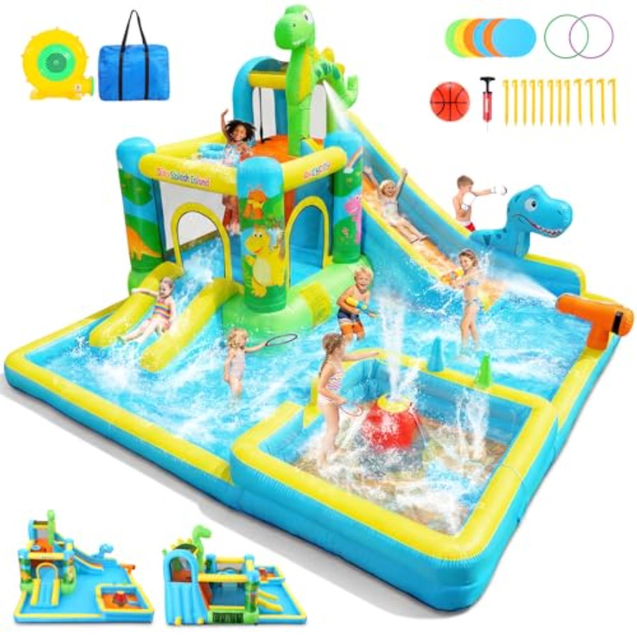 Kids Outdoor Water Slide - 야외 마당용 풍선 워터 슬라이드: 공룡