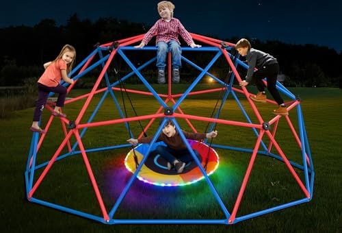 Kids Outdoor Jungle Gym Dome - LED 원형 그네가 있는 클림돔 그네