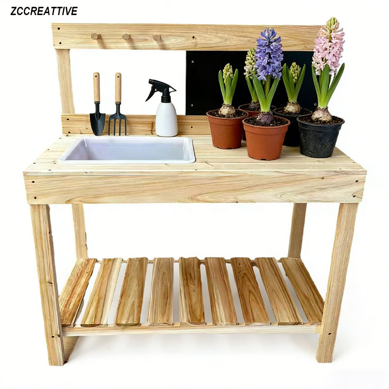 Kids Outdoor Bench Table - ZCCREATTIVE 어린이 나무 화분 작업대 야외