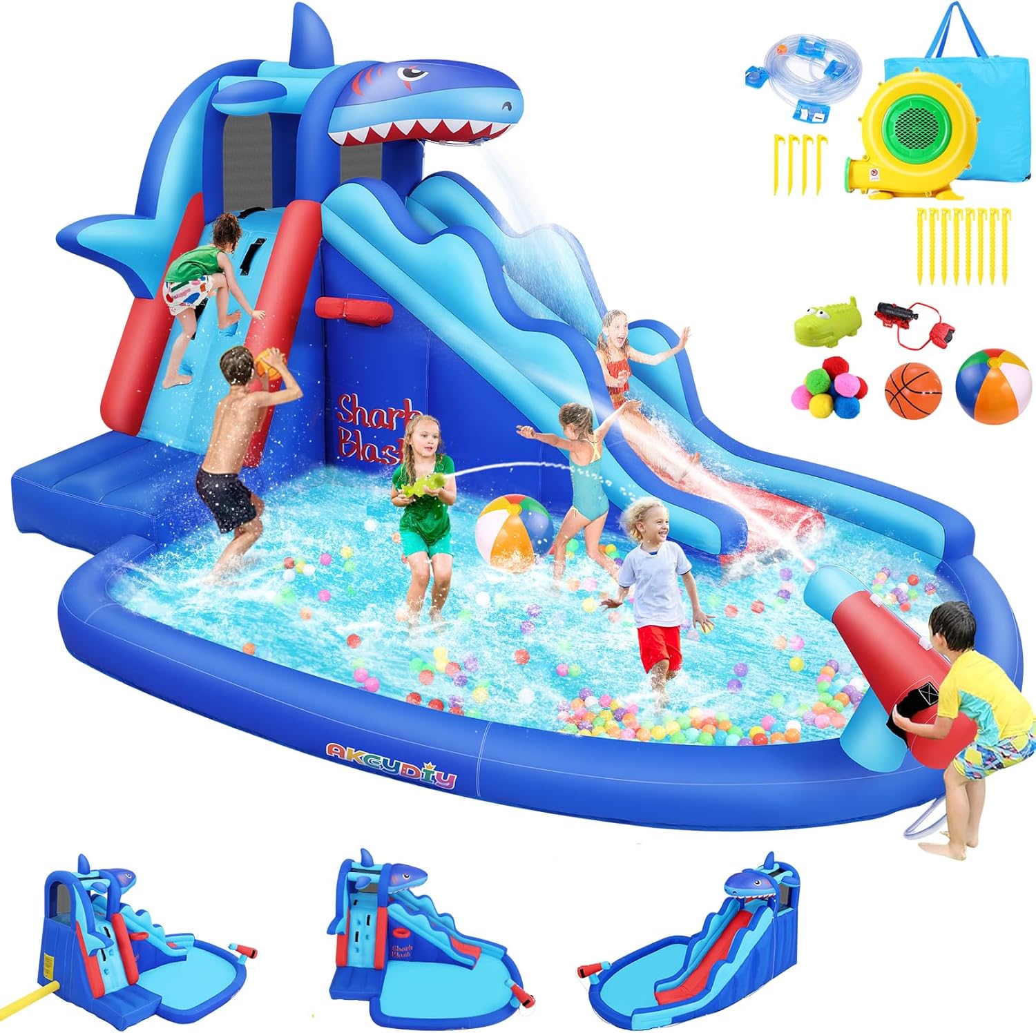 Kids Outdoor Water Slide - 어린이용 상어 테마 에어바운스 워터파크: 야외용