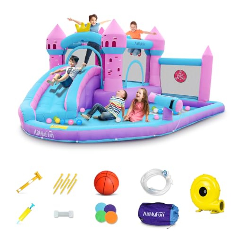 Kids Outdoor Water Slide - 어린이용(3~12세) 핑크색 PVC 소재, 습식/건식 사용