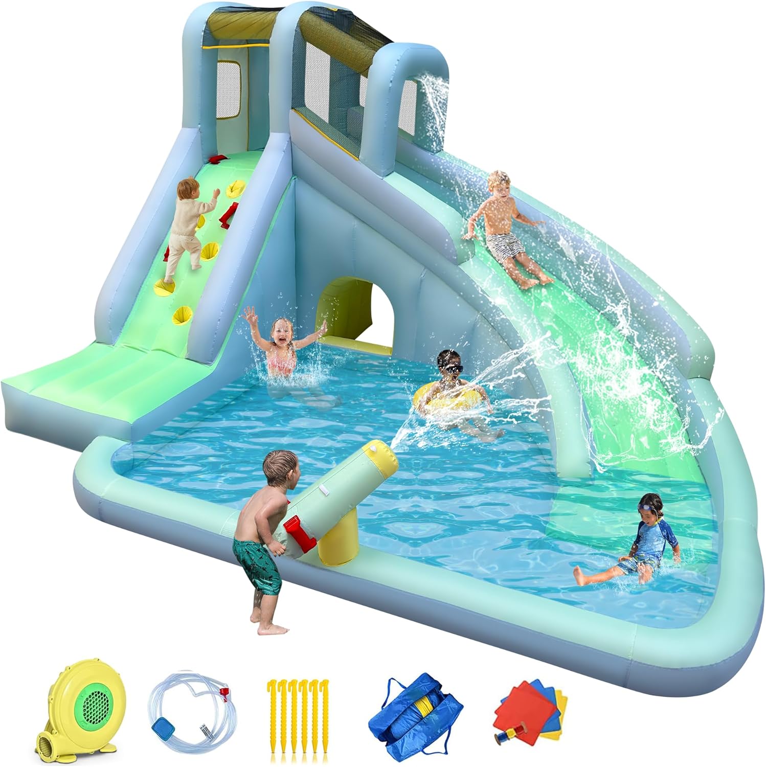 6-in-1 어린이용 에어바운스 워터파크, 550W 송 - Kids Outdoor Water Slide 리뷰 및 가격
