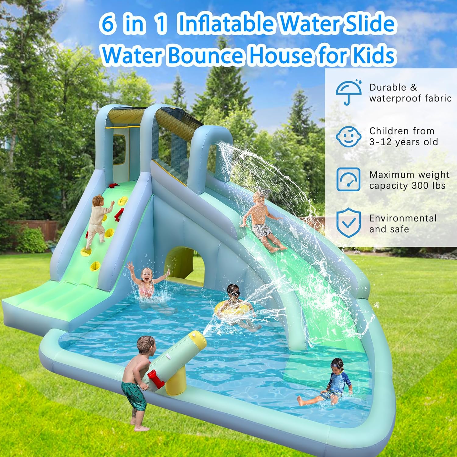 6-in-1 어린이용 에어바운스 워터파크, 550W 송 - Kids Outdoor Water Slide 리뷰 및 가격
