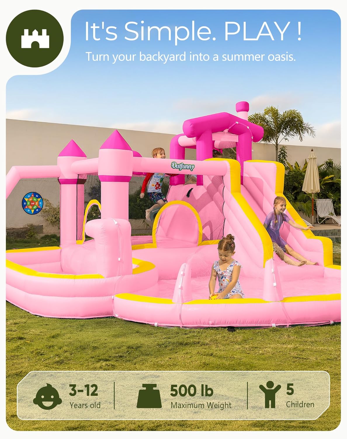 핑크색 에어바운스 워터슬라이드, 3~12세 어린이용,  - Kids Outdoor Water Slide 리뷰 및 가격