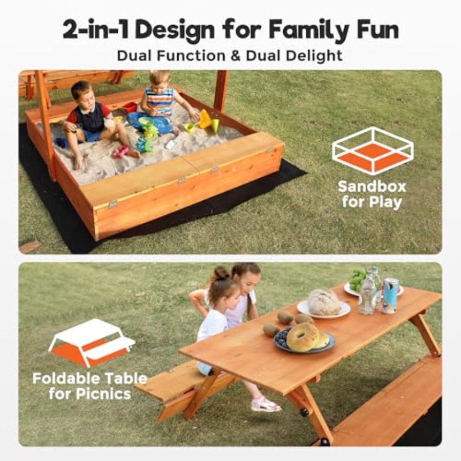 뒷마당 야외용 어린이 나무 모래놀이터, 피크닉 테이블  - Kids Outdoor Bench Table 리뷰 및 가격