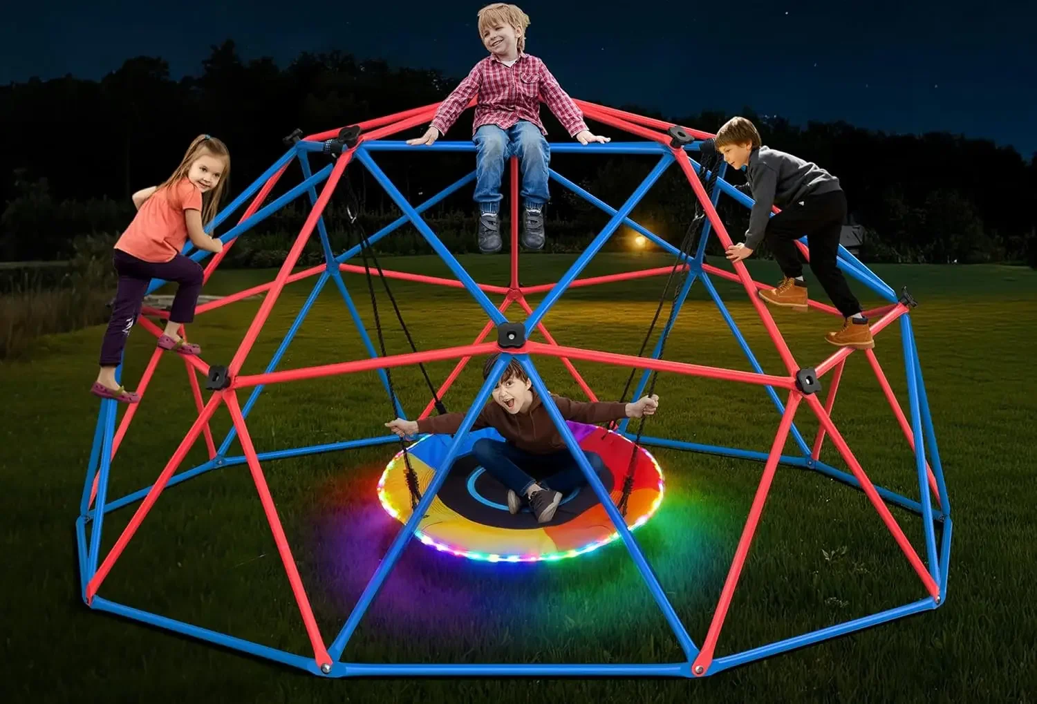 LED 원형 그네가 있는 하프판 클라이밍 돔 그네 세트 - Kids Outdoor Jungle Gym Dome 리뷰 및 가격