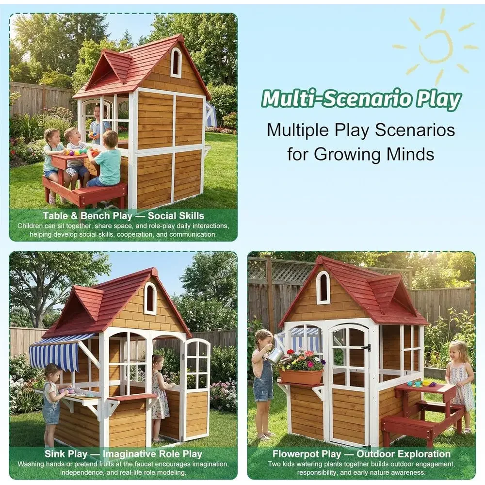 대형 원목 야외 어린이 놀이집 (싱크대 및 테이블 세트 - Kids Outdoor Bench Table 리뷰 및 가격