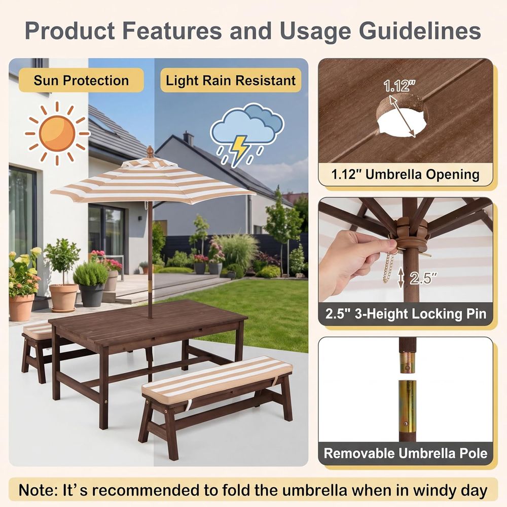 어린이 피크닉 테이블, 대형 42인치 x 23인치 테이 - Kids Outdoor Bench Table 리뷰 및 가격