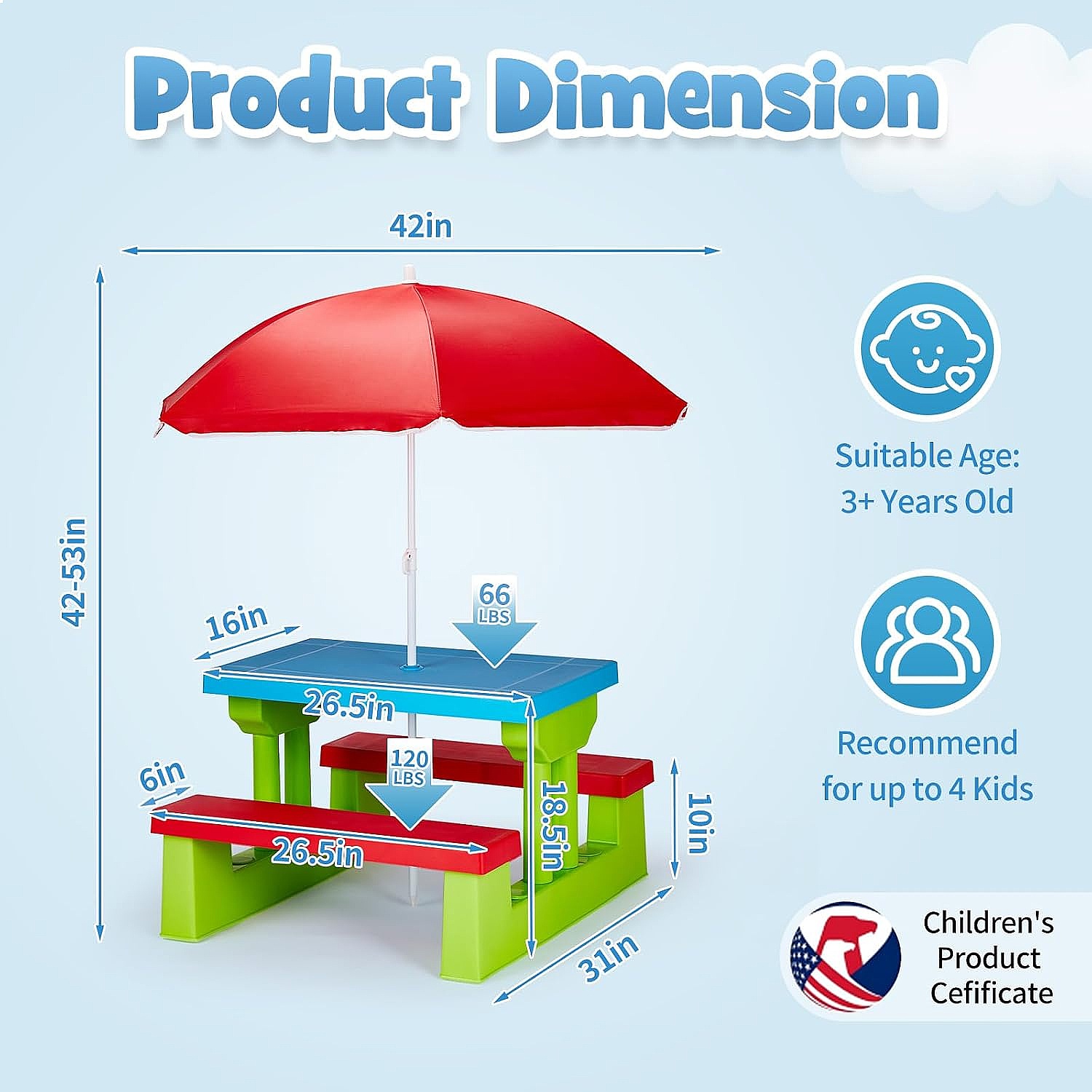 조이모어 어린이 피크닉 테이블(우산 포함), 플라스틱  - Kids Outdoor Bench Table 리뷰 및 가격