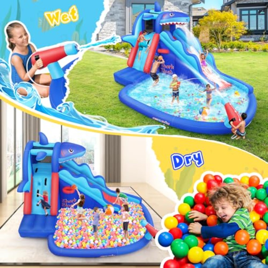 야외/실내용 어린이용(3~12세) 상어 테마 파란색과  - Kids Outdoor Water Slide 리뷰 및 가격