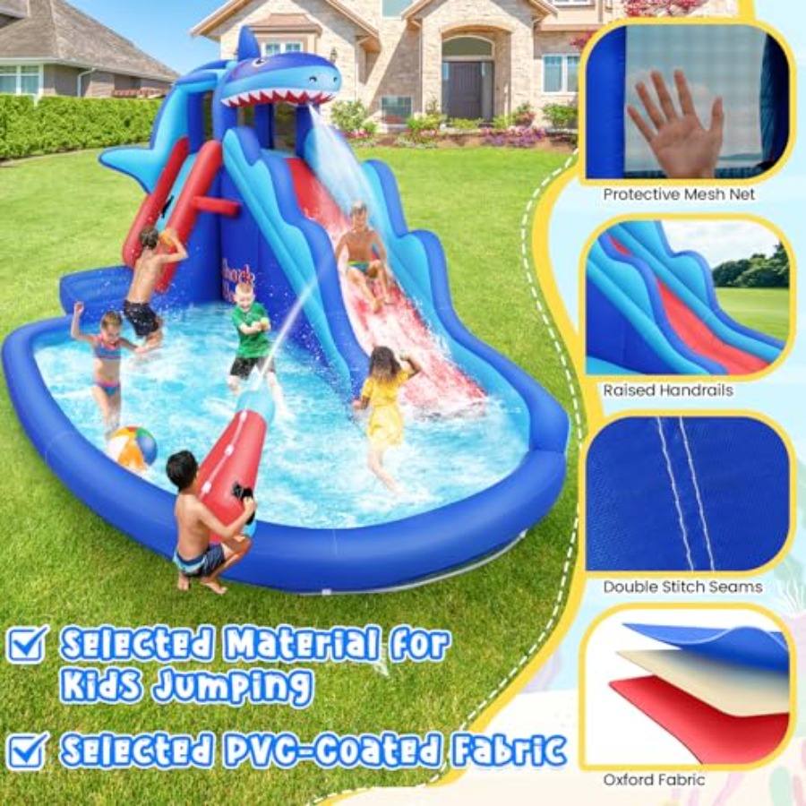 야외/실내용 어린이용(3~12세) 상어 테마 파란색과  - Kids Outdoor Water Slide 리뷰 및 가격