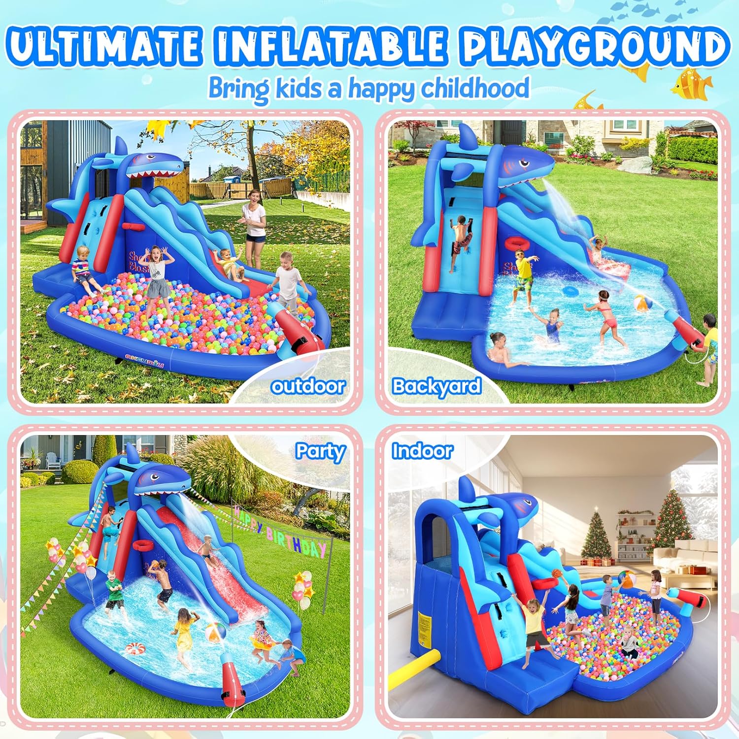 어린이용 상어 테마 에어바운스 워터파크: 야외용 에어  - Kids Outdoor Water Slide 리뷰 및 가격