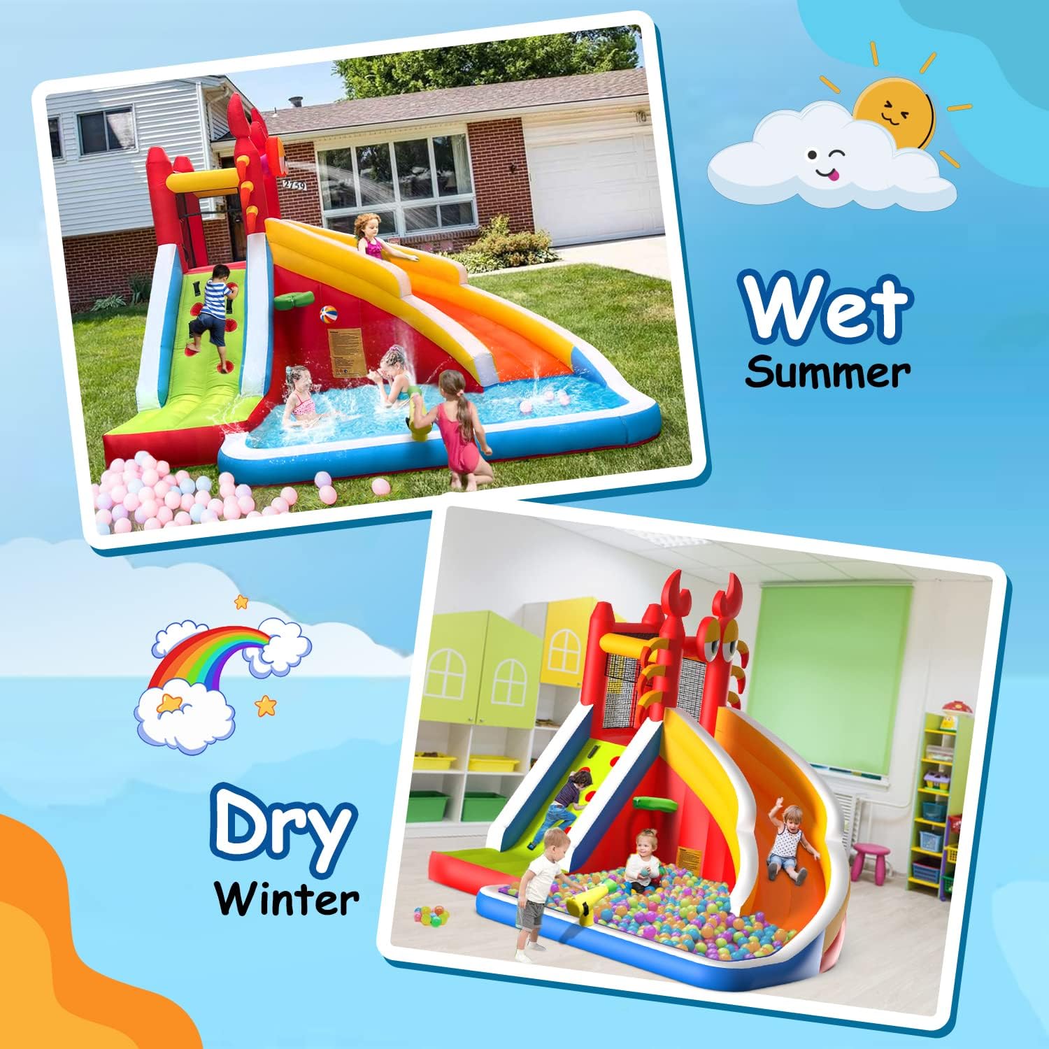 대형 어린이용 물 미끄럼틀 에어바운스 - 스플래시 풀, - Kids Outdoor Water Slide 리뷰 및 가격
