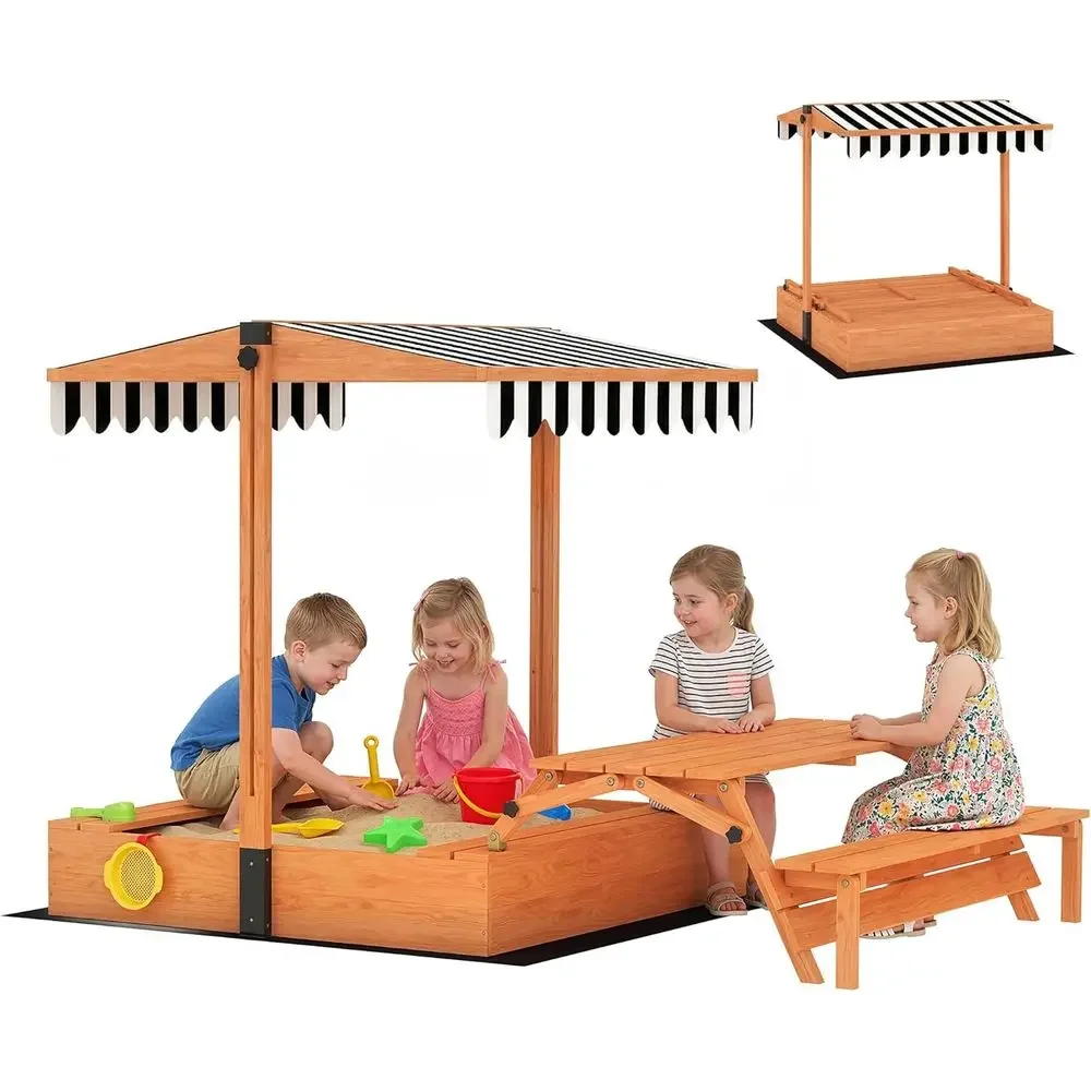 뚜껑이 있는 카바 키즈 샌드박스, 접이식 피크닉 테이블 - Kids Outdoor Bench Table 리뷰 및 가격