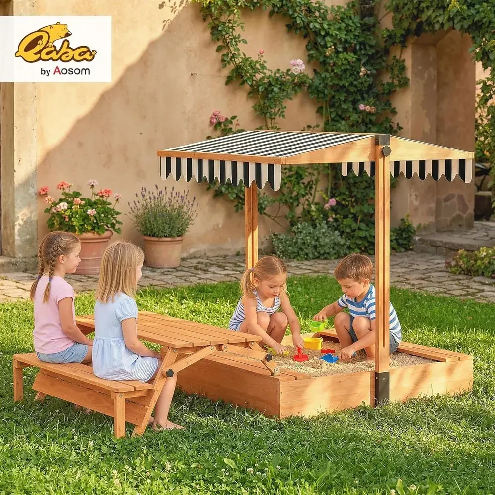 뚜껑이 있는 카바 키즈 샌드박스, 접이식 피크닉 테이블 - Kids Outdoor Bench Table 리뷰 및 가격