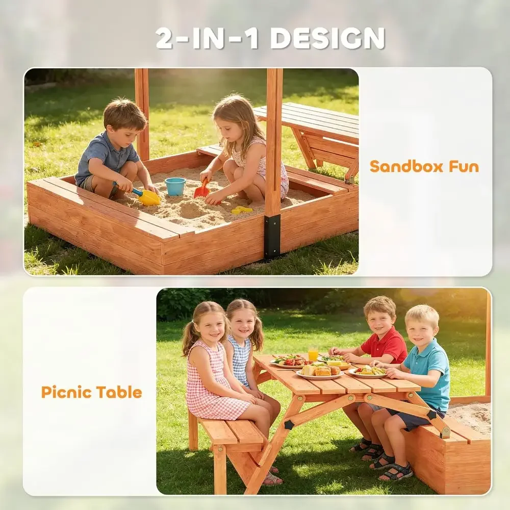뚜껑이 있는 카바 키즈 샌드박스, 접이식 피크닉 테이블 - Kids Outdoor Bench Table 리뷰 및 가격