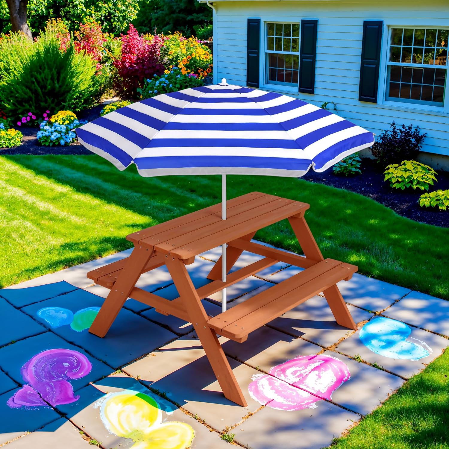 우드 키즈 피크닉 테이블(우산 포함), 야외 활동 테이 - Kids Outdoor Bench Table 리뷰 및 가격
