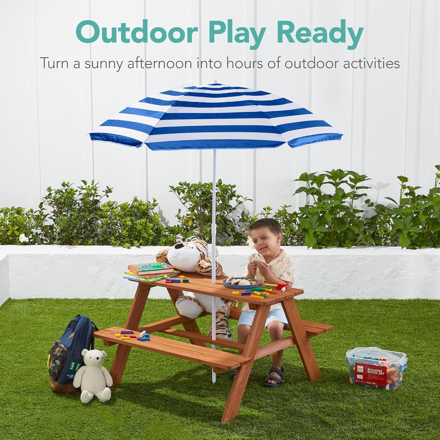 우드 키즈 피크닉 테이블(우산 포함), 야외 활동 테이 - Kids Outdoor Bench Table 리뷰 및 가격